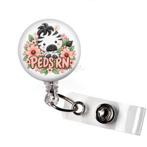 PEDS RN Badge Reel Pediatric Registered Nurse Cute Zebra Floral ID Holder Gift